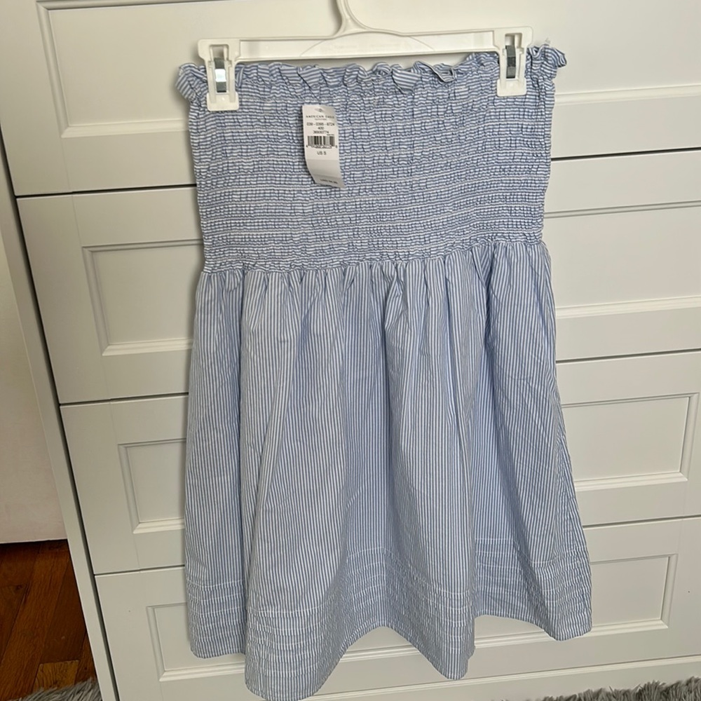 American eagle strapless dress. Blue and white striped.
